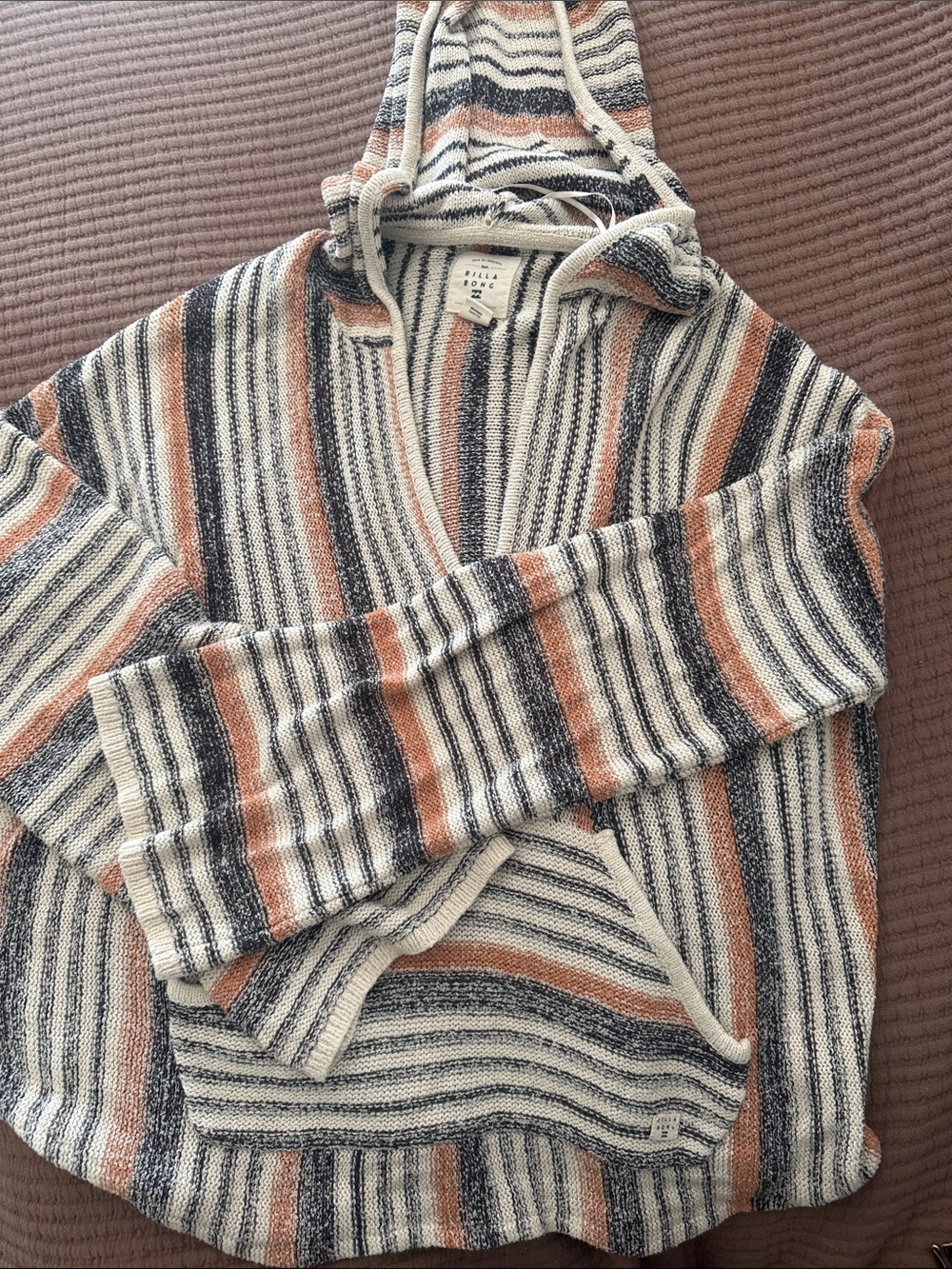 Billabong Baja hoodie. Striped Hooded Sweater in Cream, Navy & Rust